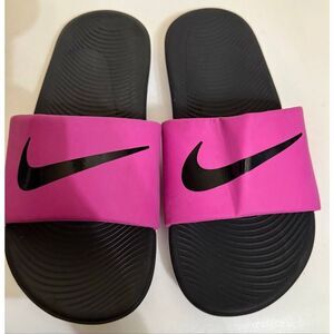 Nike Youth Girls Slip On Kawa Slides Comfort Sport Sandals Black Pink Size 4Y